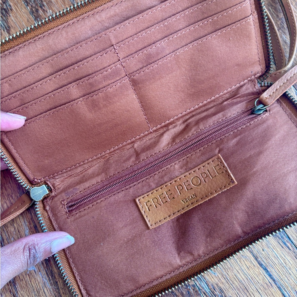 Free People Tan Zip Wallet Vegan Leather Cognac and Boho Brown